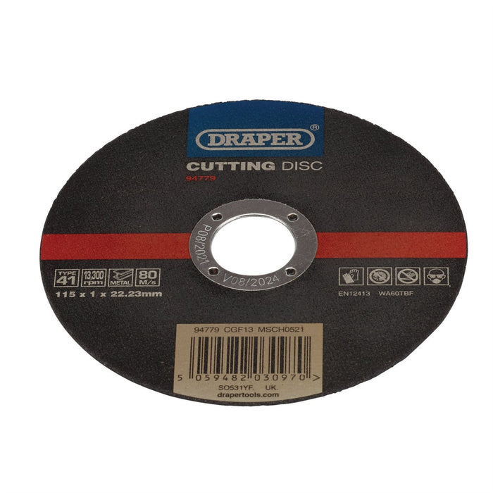 Draper Stainless-Steel/Inox Metal Cutting Disc, 115 x 1 x 22.23mm 94779 Draper - Dynamic Drive