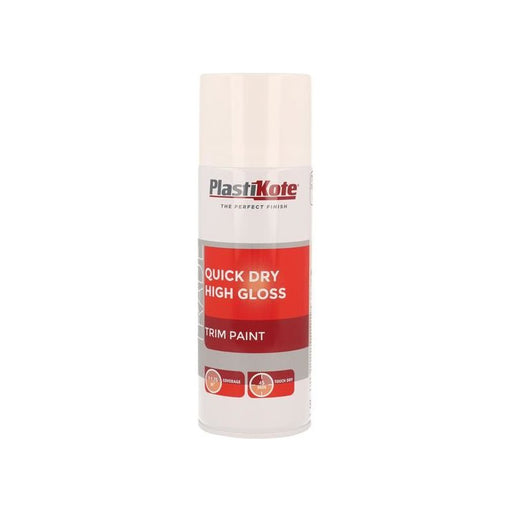 Plastikote Trade Quick Dry Trim Spray Paint High Gloss White 400ml PlastiKote - Dynamic Drive