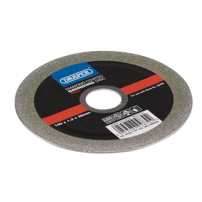 Draper Diamond-Coated Grinding Disc, 100 x 1.2 x 20mm 03352 Draper - Dynamic Drive