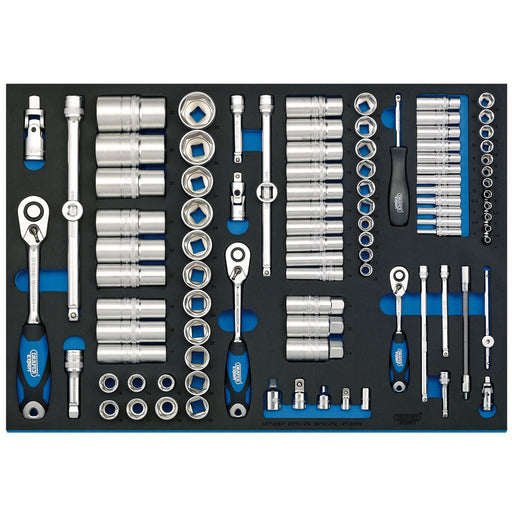 Draper Soft Grip Socket Set in Full Plus Drawer EVA Insert Tray, 1/4", 3/8" & 1/ Draper - Dynamic Drive
