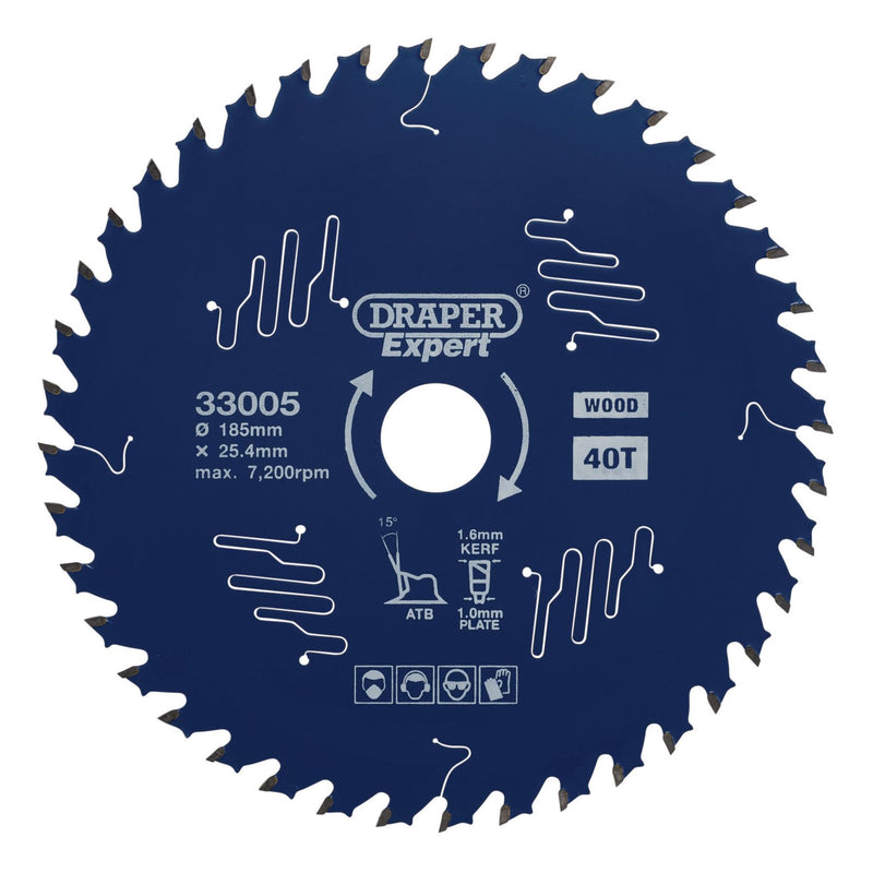 Draper Expert TCT Circular Saw Blade for Wood with PTFE Coating, 185 x 25.4mm, 4 Draper - Dynamic Drive