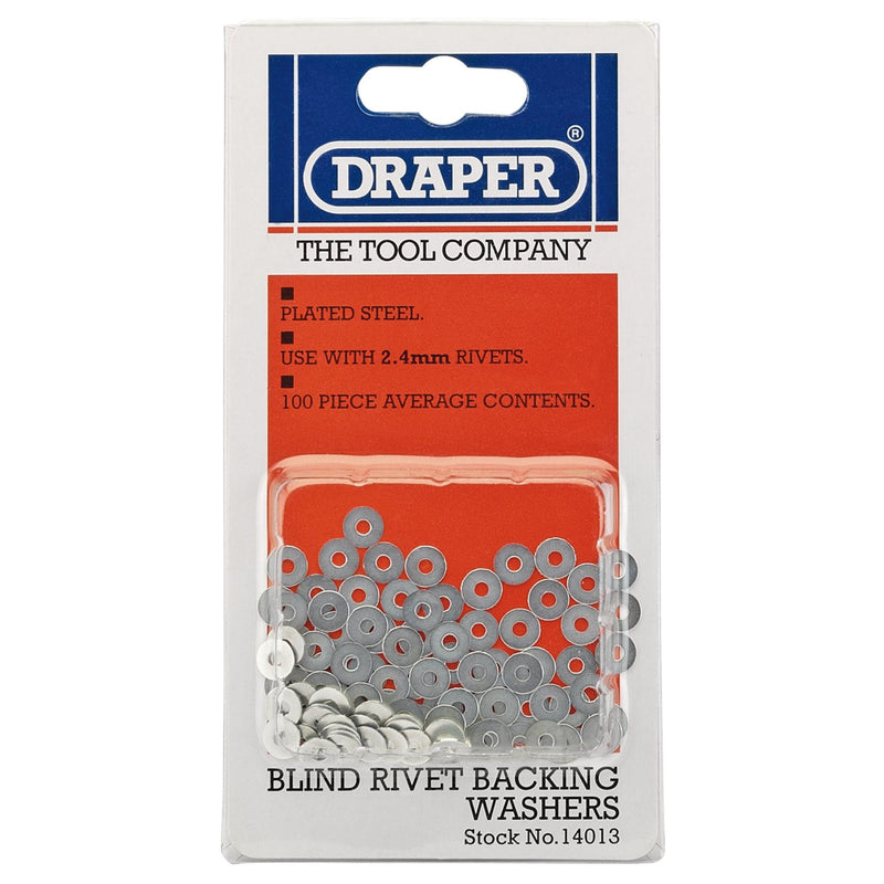Draper Rivet Backing Washers, 2.4mm (100 Piece) 14013 Draper - Dynamic Drive