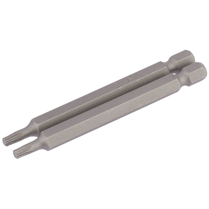 Draper TX-STAR Insert Bit, 1/4" Hex, 75mm Long, T15 (Pack of 2) Draper - Dynamic Drive