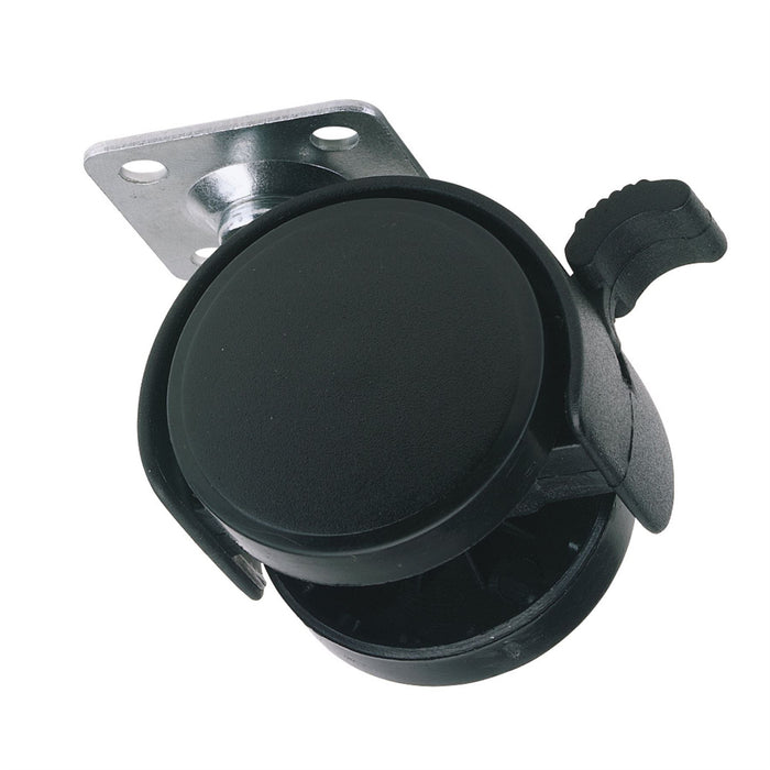 Draper Twin Nylon Plate Castor with Brake, 40mm Diameter, S.W.L. 25kg 65463 Draper - Dynamic Drive