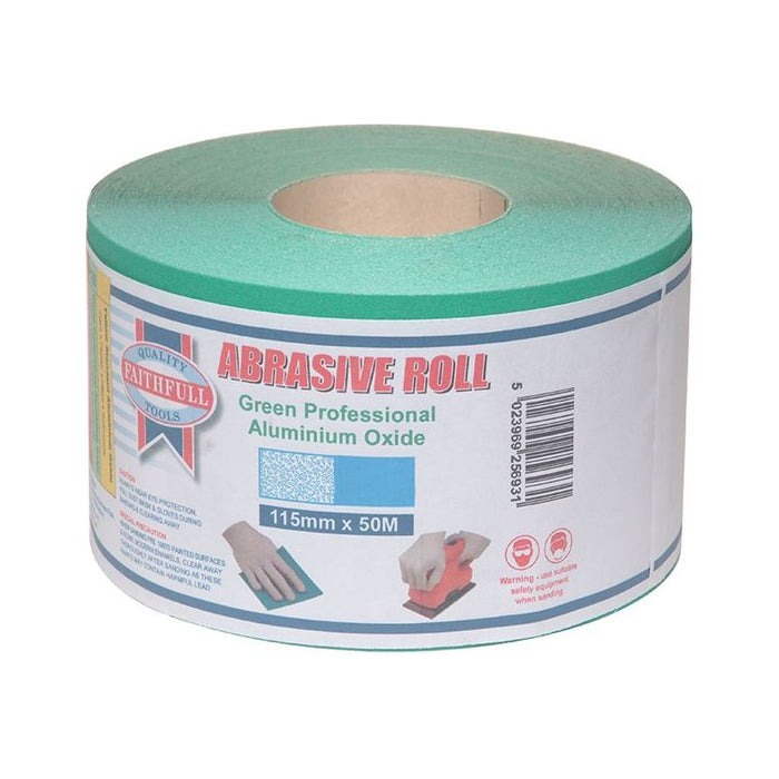 Faithfull Aluminium Oxide Sanding Paper Roll Green 115mm x 50m 60G Faithfull - Dynamic Drive