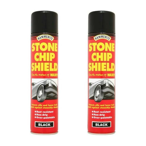 2 x Hammerite Stone Chip Car Shield Aerosol Spray Protector 600ml Black Hammerite - Dynamic Drive