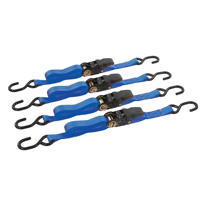 Silverline Rubber-Handled Ratchet Tie Down Strap S-Hook 4pk 4 x 25mm Rated 350kg Silverline - Dynamic Drive