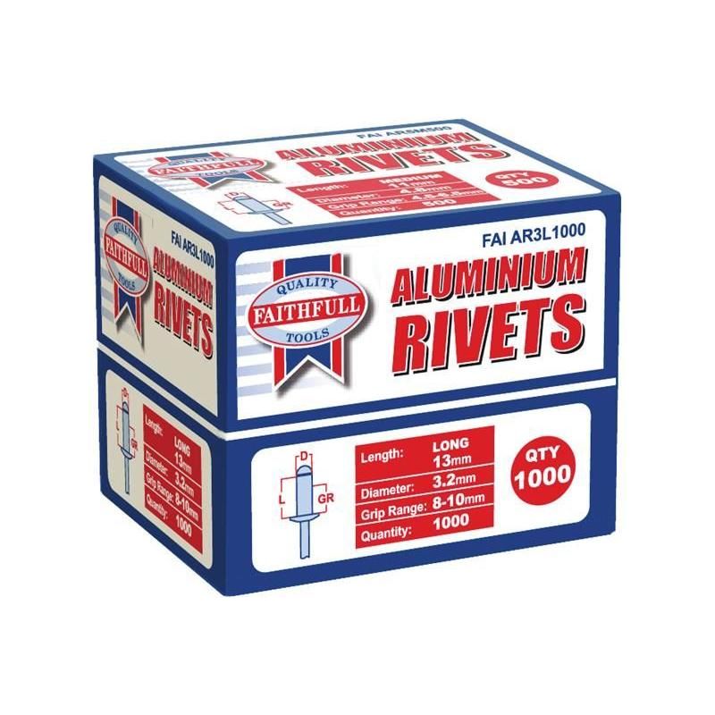 Faithfull Aluminium Rivets 3.2 x 13mm Long Bulk Pack of 1000 Faithfull - Dynamic Drive