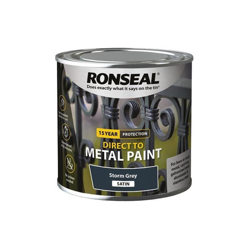 Ronseal Direct to Metal Paint Storm Grey Satin 250ml Ronseal - Dynamic Drive