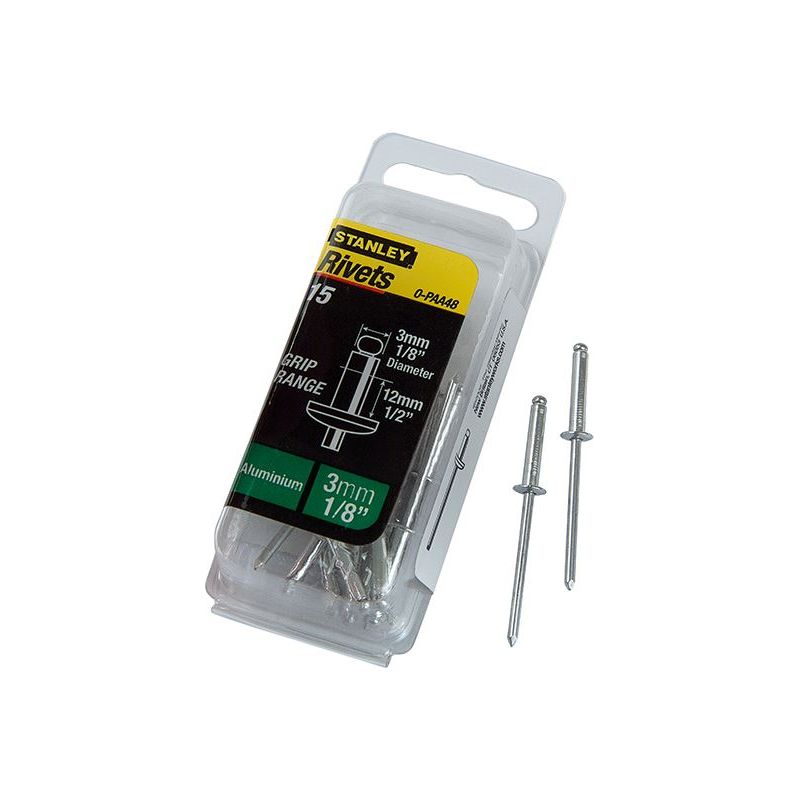Stanley® Hand Tools 1-PAA48 Aluminium Rivets Long 3 x 12mm Pack of 15 STANLEY® Hand Tools - Dynamic Drive