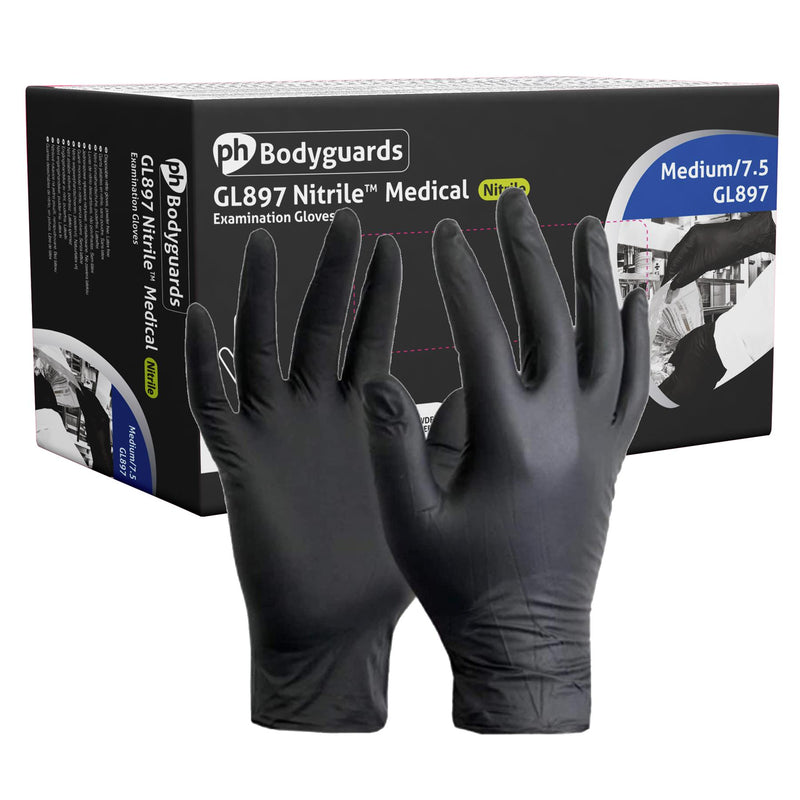Bodyguards Powder Free Black Nitrile Disposable Gloves Large Box of 100 Tattoo Bodyguard - Dynamic Drive