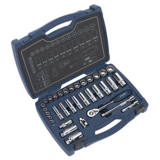 Sealey Socket Set 34pc 3/8"Sq Drive 12pt WallDrive Metric AK8994 Sealey - Dynamic Drive
