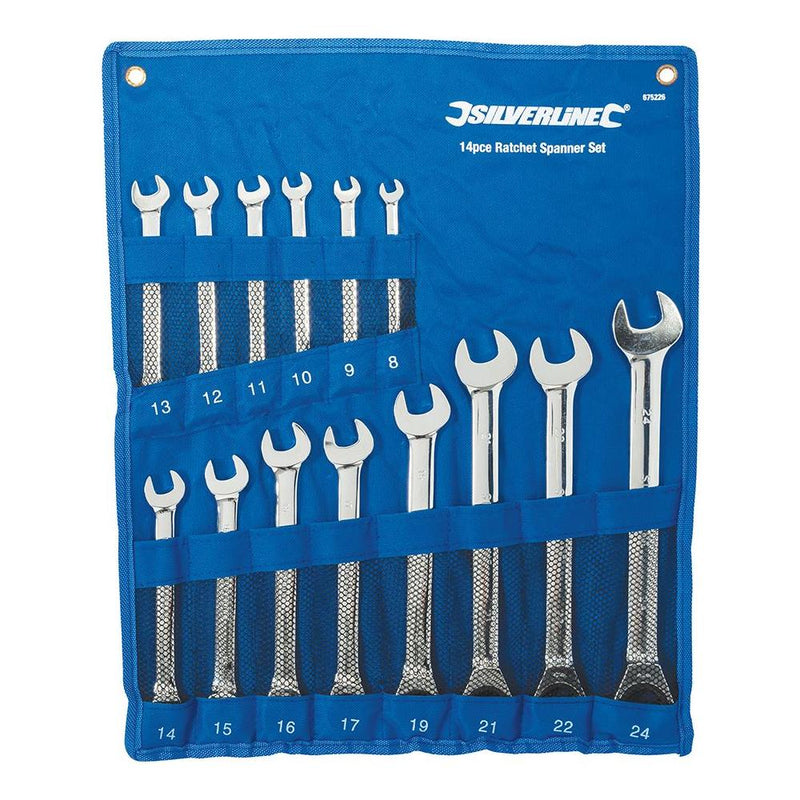 Silverline Fixed Head Ratchet Spanner Set 14pce 8 - 24mm Silverline - Dynamic Drive