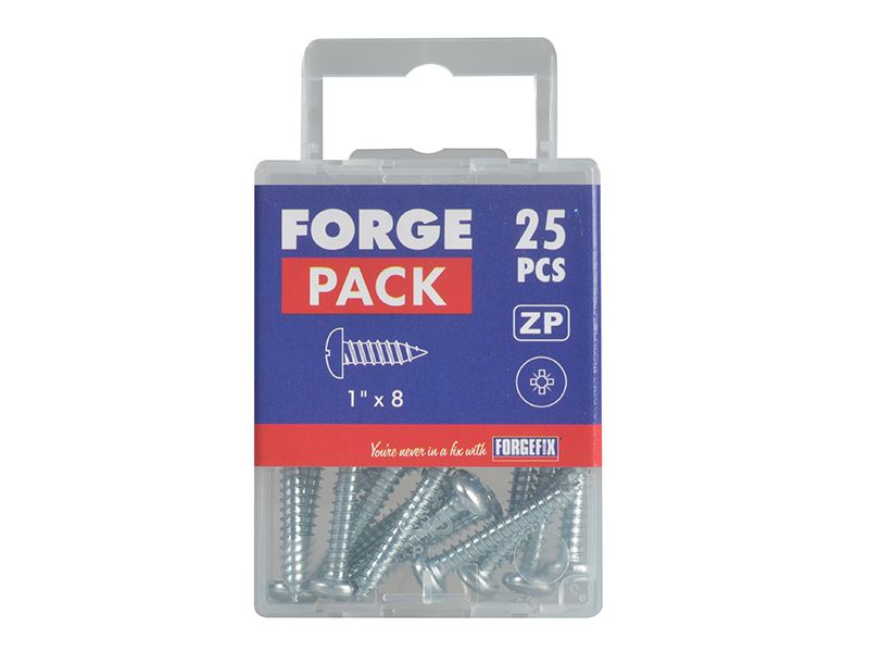Forgefix Self-Tapping Screw Pozi Compatible Pan Head ZP 1in x 8 ForgePack 25 ForgeFix - Dynamic Drive