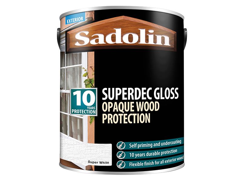 Sadolin Superdec Opaque Wood Protection Super White Gloss 5 litre Sadolin - Dynamic Drive