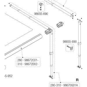 Fiamma Caravanstore Rh Leg / Rafter Assembly 280-310 98670G01A Fiamma - Dynamic Drive