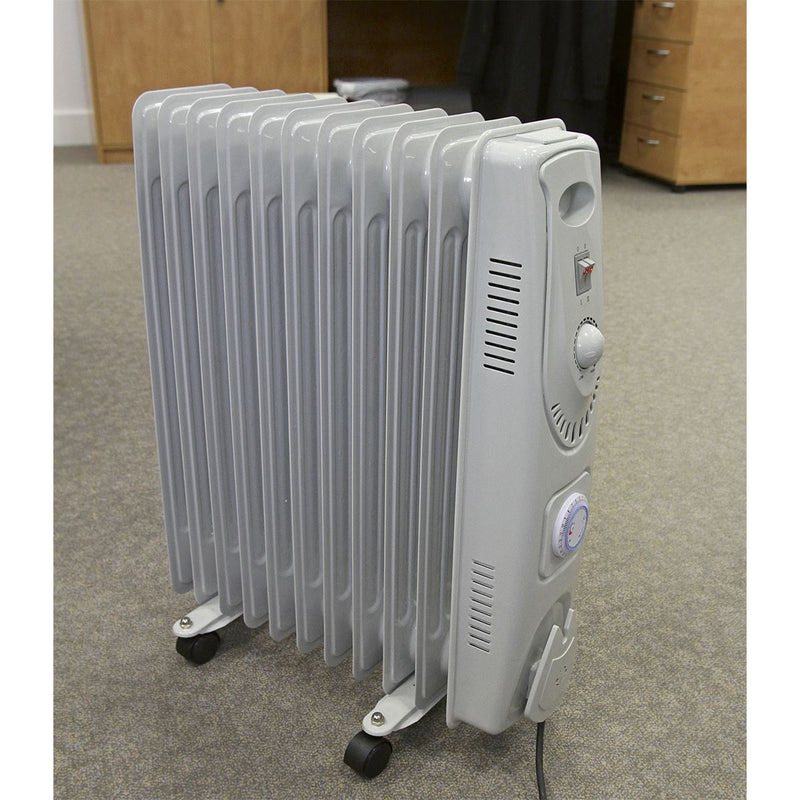Sealey Oil Filled Radiator 2500W/230V 11-Element with Timer RD2500T Sealey - Dynamic Drive