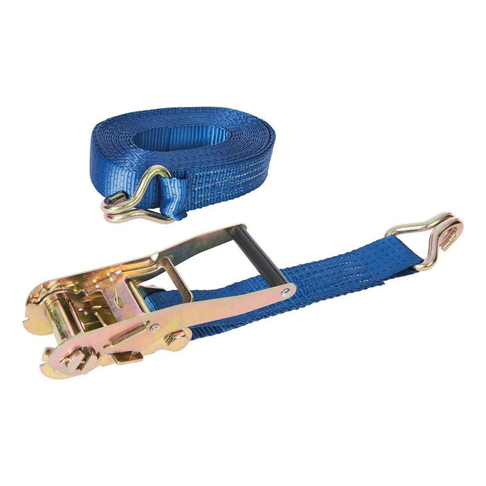 Silverline Ratchet Tie Down Strap J-Hook 8m x 50mm Rated 1700kg Capacity 3400kg Silverline - Dynamic Drive