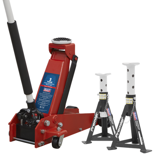 Sealey Trolley Jack 3t & AXLe Stands (Pair) 3t per Stand Combo 3015CXDCOMBO1 Sealey - Dynamic Drive