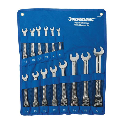Silverline Flexible Head Ratchet Spanner Set 14pce 8 - 24mm Silverline - Dynamic Drive