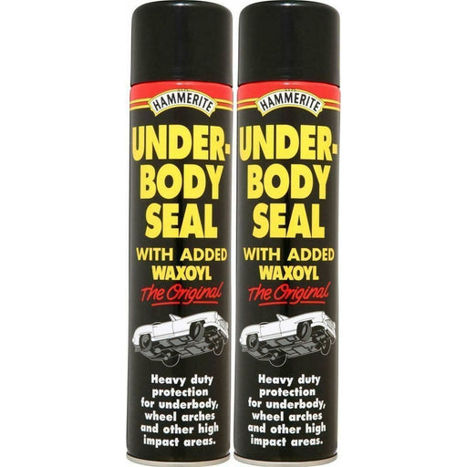 2 x Hammerite Underbody Seal With Waxoyl 600ml Black Underseal Aerosol Vehicle Hammerite - Dynamic Drive