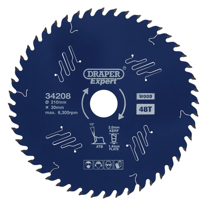 Draper Expert TCT Circular Saw Blade for Wood with PTFE Coating, 210 x 30mm, 48T Draper - Dynamic Drive