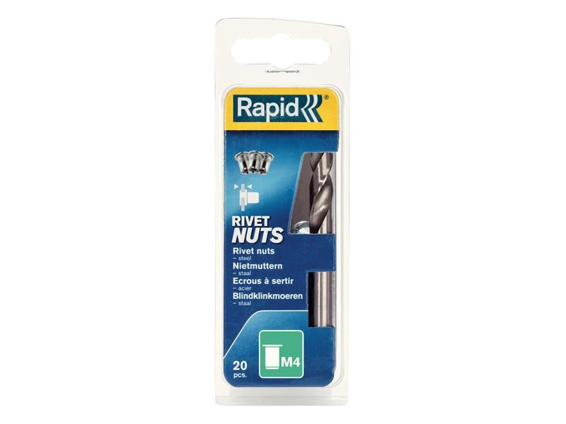 Rapid Steel Rivet Nuts M4 (Pack 20 + Free Drill Bit) Rapid - Dynamic Drive