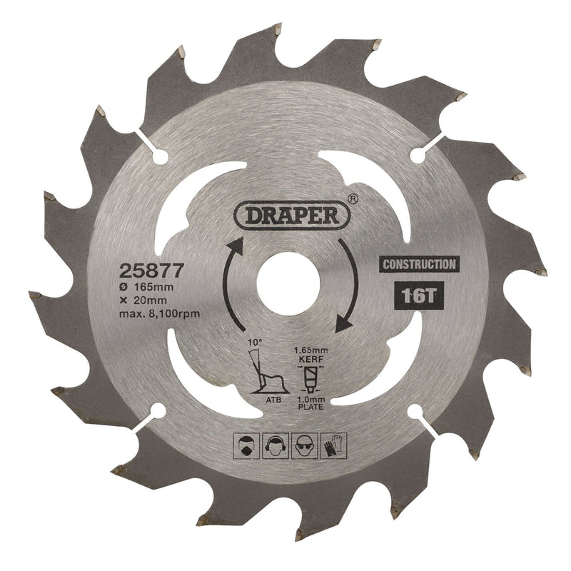 Draper TCT Cordless Construction Circular Saw Blade for Wood & Composites, 165 x Draper - Dynamic Drive