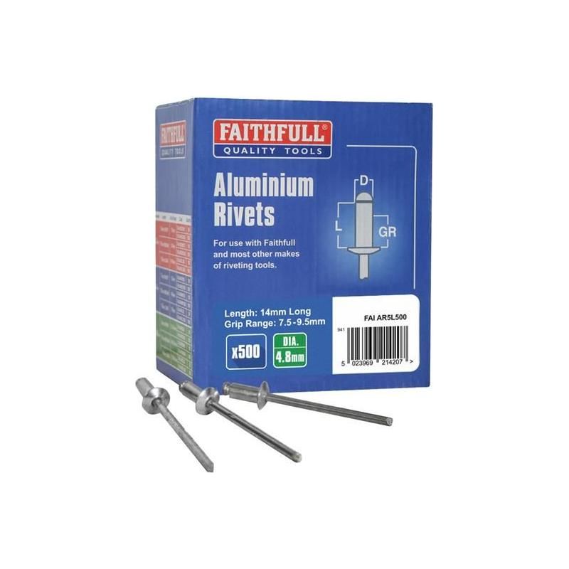 Faithfull Aluminium Rivets 4.8 x 14mm Long Bulk Pack of 500 Faithfull - Dynamic Drive