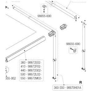 Fiamma Caravanstore Rh Leg / Rafter Assembly 360-550 98670H01A Fiamma - Dynamic Drive