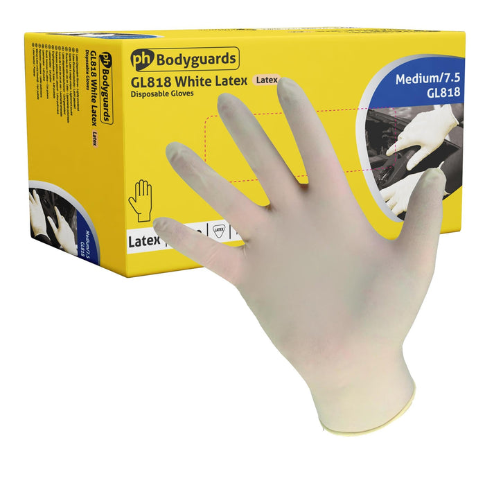 Bodyguards Powder Free White Latex Disposable Gloves XL Box of 100 Bodyguard - Dynamic Drive