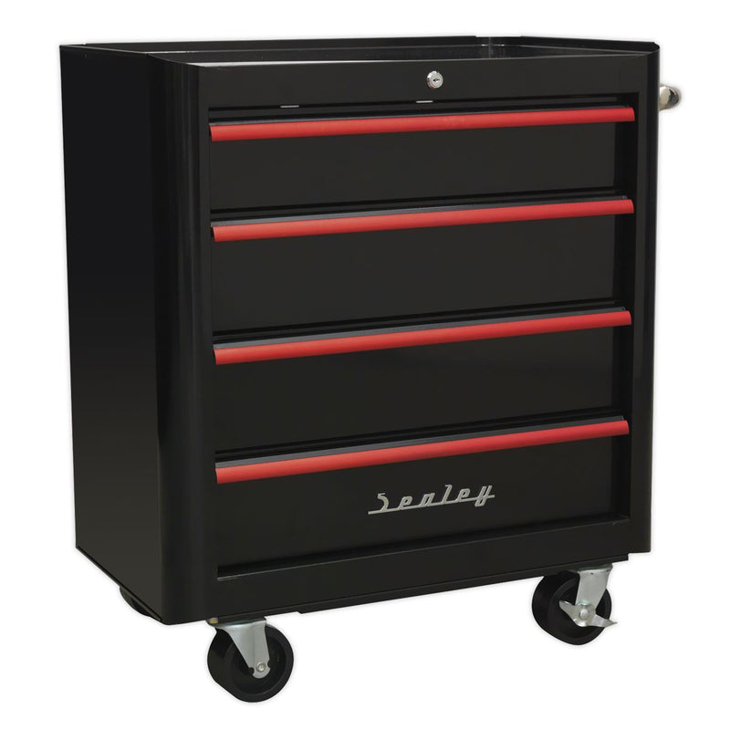 Sealey Rollcab 4 Drawer Retro Style- Black with Red Anodised Drawer Pulls Sealey - Dynamic Drive