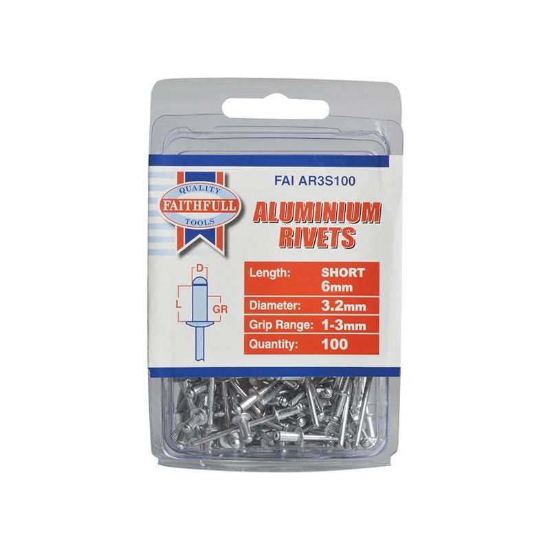 Faithfull Aluminium Rivets 3.2 x 6mm Short Pre-Pack of 100 Faithfull - Dynamic Drive