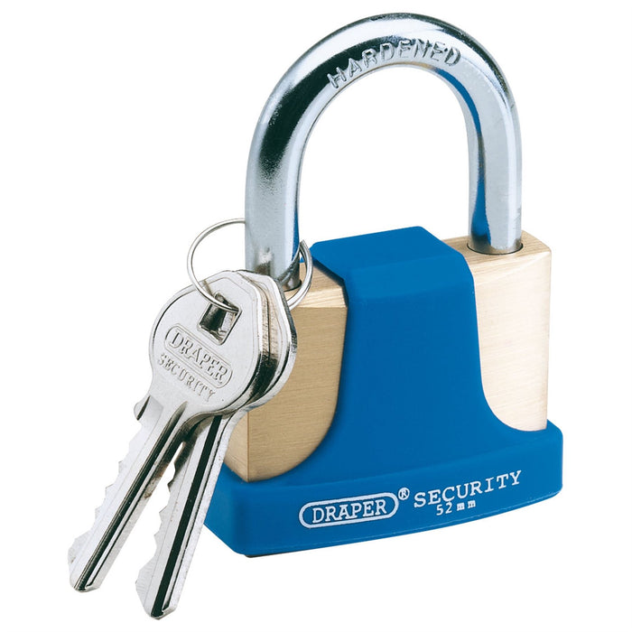 Draper Solid Brass Padlock and 2 Keys with Hardened Steel Shackle and Bumper, 52 Draper - Dynamic Drive