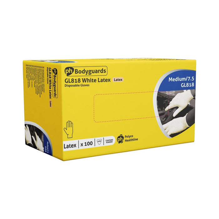 5x Bodyguards Powder Free White Latex Disposable Gloves XL Box of 100 Bodyguard - Dynamic Drive