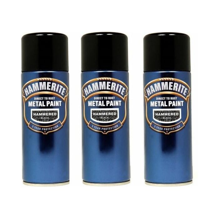 3x 400ml Hammerite HAmmERED BLACK Direct to Rust Metal Spray Paint Aerosol 400ml Hammerite - Dynamic Drive