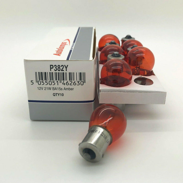 x10 Autolamps 382Y P21W BA15S Amber Orange Indicator Car Light Bulb 343 12v 21w Autoinparts - Dynamic Drive