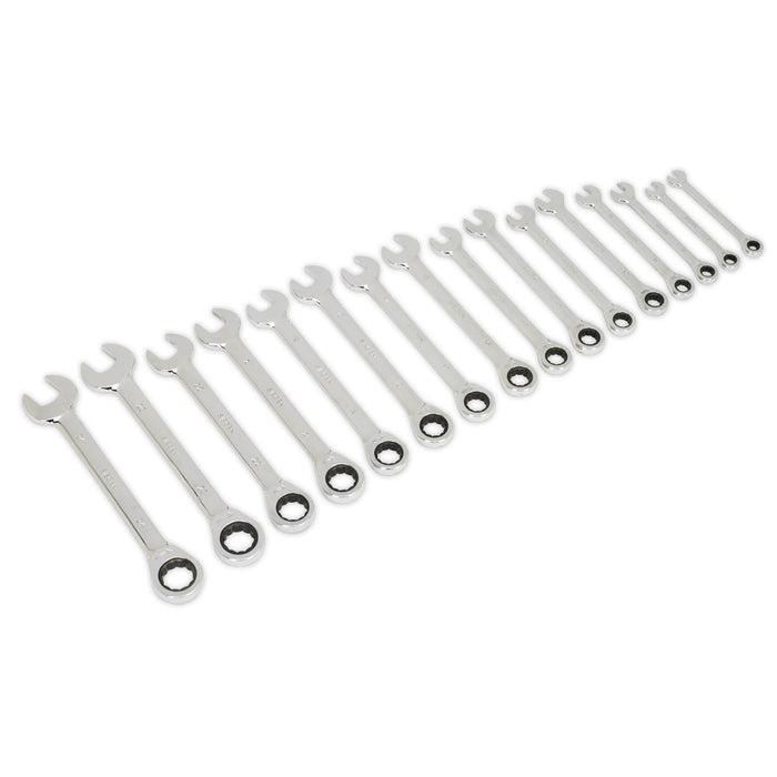 COMBINATION RATCHET SPANNER SET 16PC METRIC Seigen by Sealey - Dynamic Drive