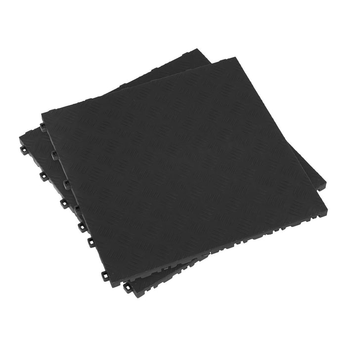 Sealey Polypropylene Floor Tile 400 x 400mm Black Treadplate Pack of 9 FT3B Sealey - Dynamic Drive