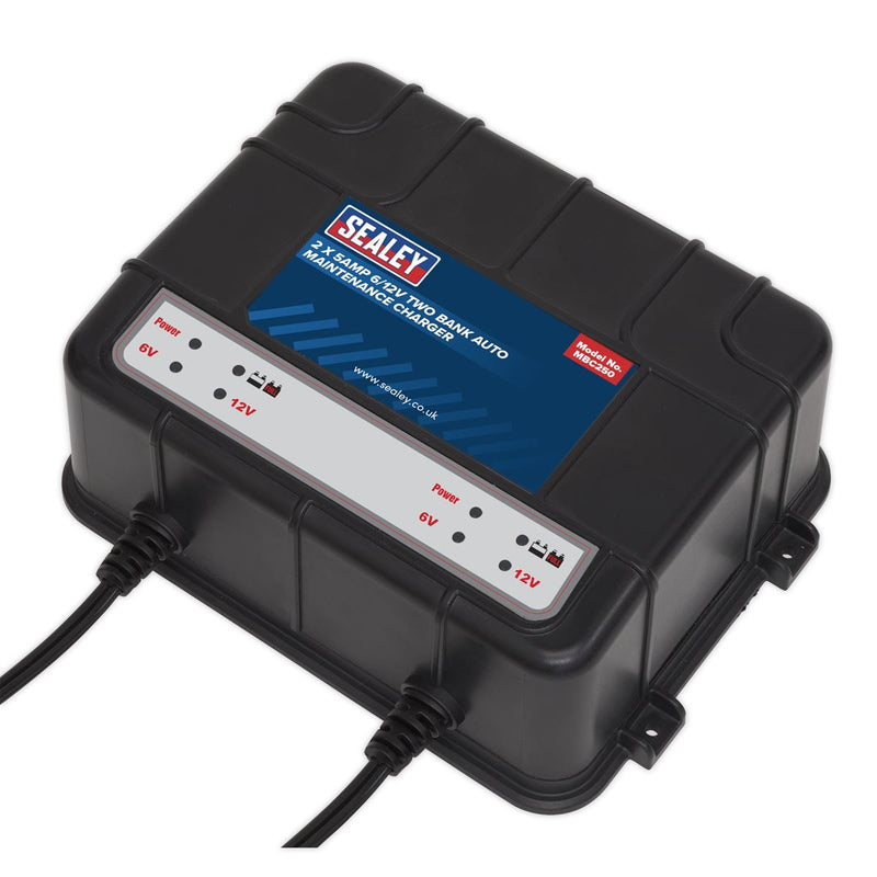 Sealey Two Bank 6/12V 10Amp (2 x 5A) Auto Maintenance Charger MBC250 Sealey  - Dynamic Drive