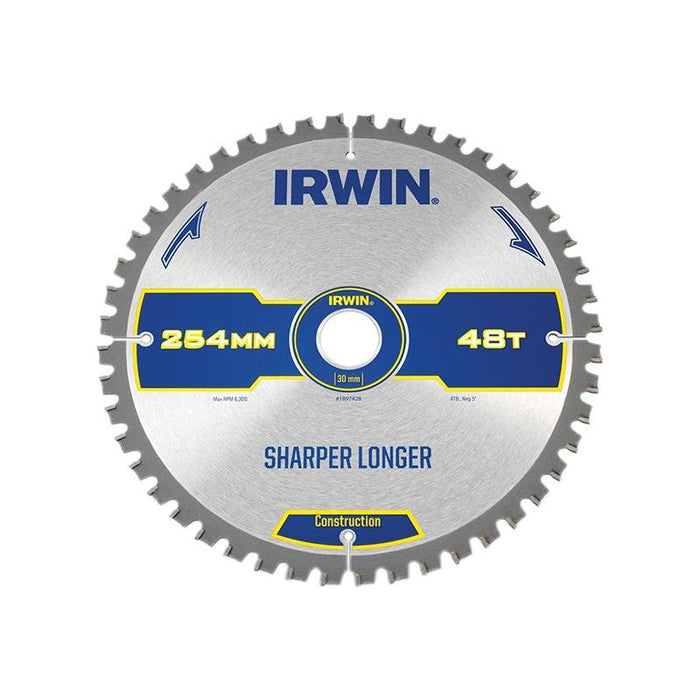 Irwin® Construction Mitre Circular Saw Blade 254 x 30mm x 48T ATB/Neg IRWIN® - Dynamic Drive