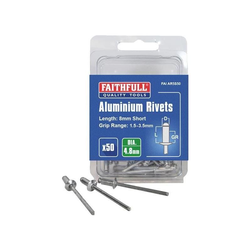 Faithfull Aluminium Rivets 4.8 x 8mm Short Pre-Pack of 50 Faithfull - Dynamic Drive
