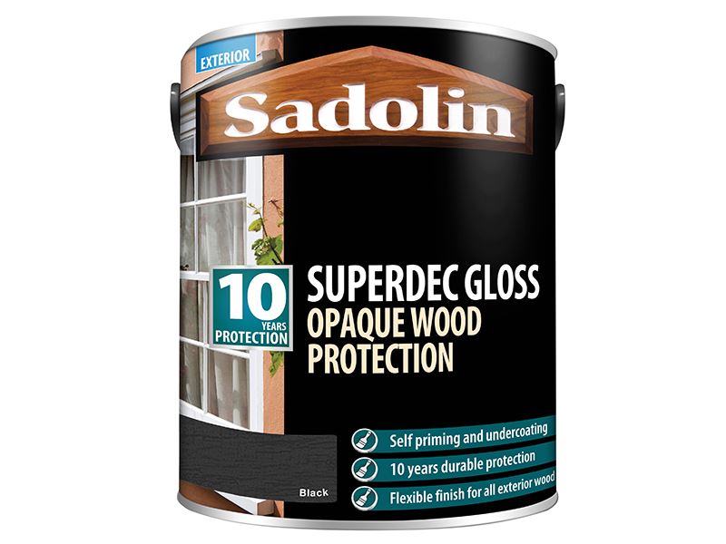 Sadolin Superdec Opaque Wood Protection Black Gloss 5 litre Sadolin - Dynamic Drive