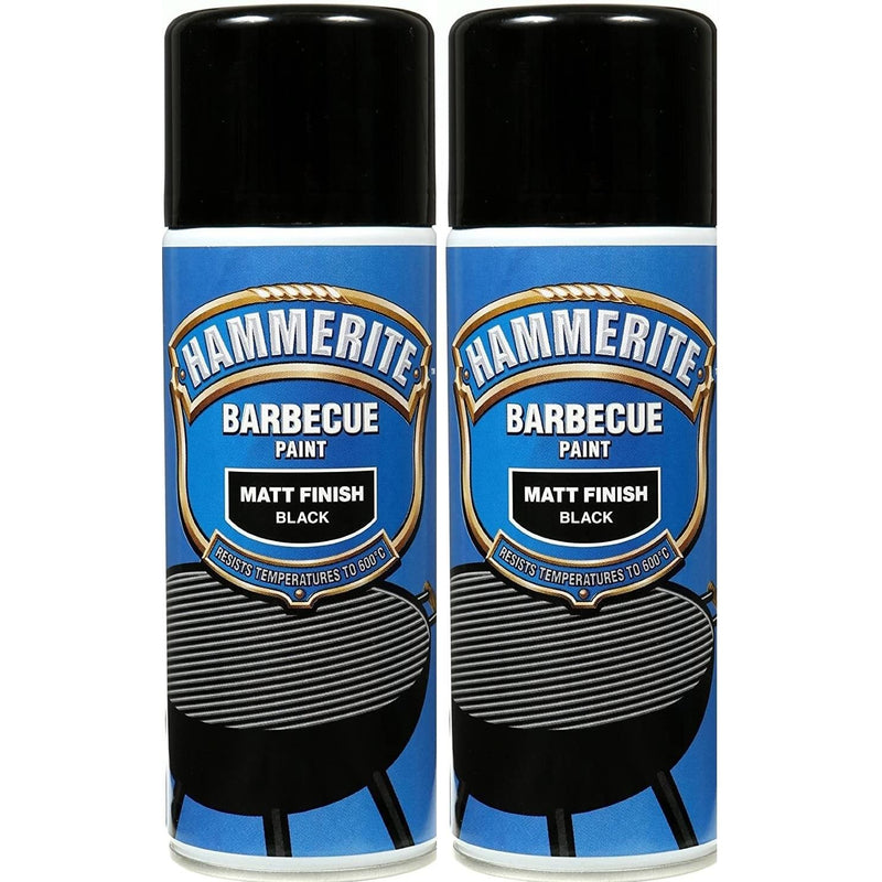 2x Hammerite BBQ Barbecue Spray Paint Aerosol 400ml Hi-Heat Matt Black Hammerite - Dynamic Drive
