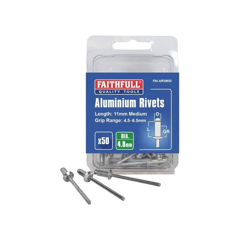 Faithfull Aluminium Rivets 4.8 x 11mm Medium Pre-Pack of 50 Faithfull - Dynamic Drive