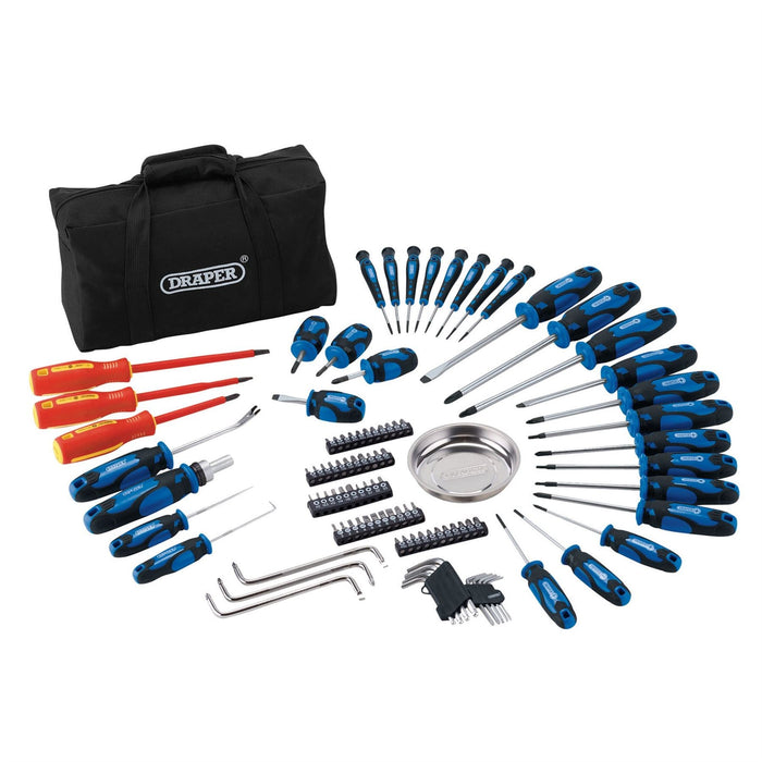 Draper Screwdriver and Bit Set with Soft Storage Bag, Blue (100 Piece) 03989 Draper - Dynamic Drive