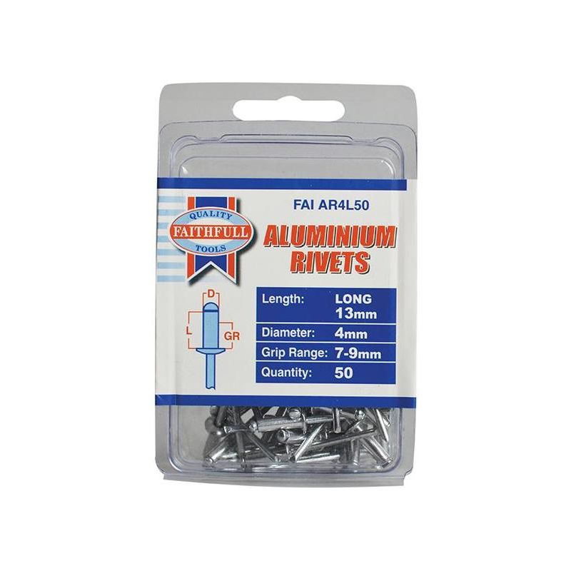 Faithfull Aluminium Rivets 4 x 13mm Long Pre-Pack of 50 Faithfull - Dynamic Drive