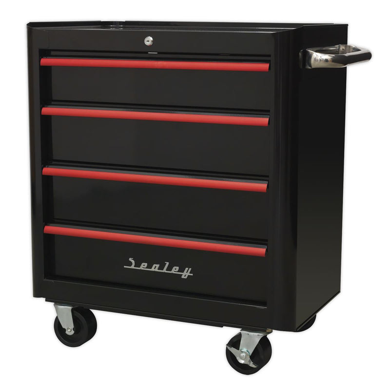 Sealey Rollcab 4 Drawer Retro Style- Black with Red Anodised Drawer Pulls Sealey - Dynamic Drive