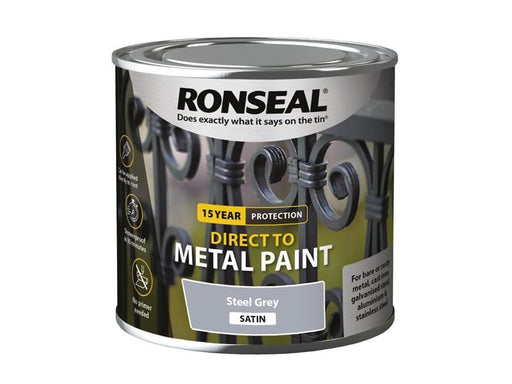 Ronseal Direct to Metal Paint Steel Grey Satin 250ml Ronseal - Dynamic Drive