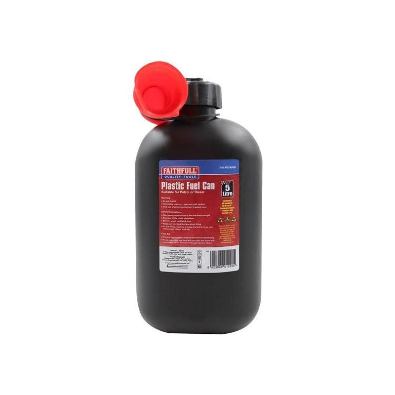 Faithfull Plastic Fuel Can Black 5 litre Faithfull - Dynamic Drive
